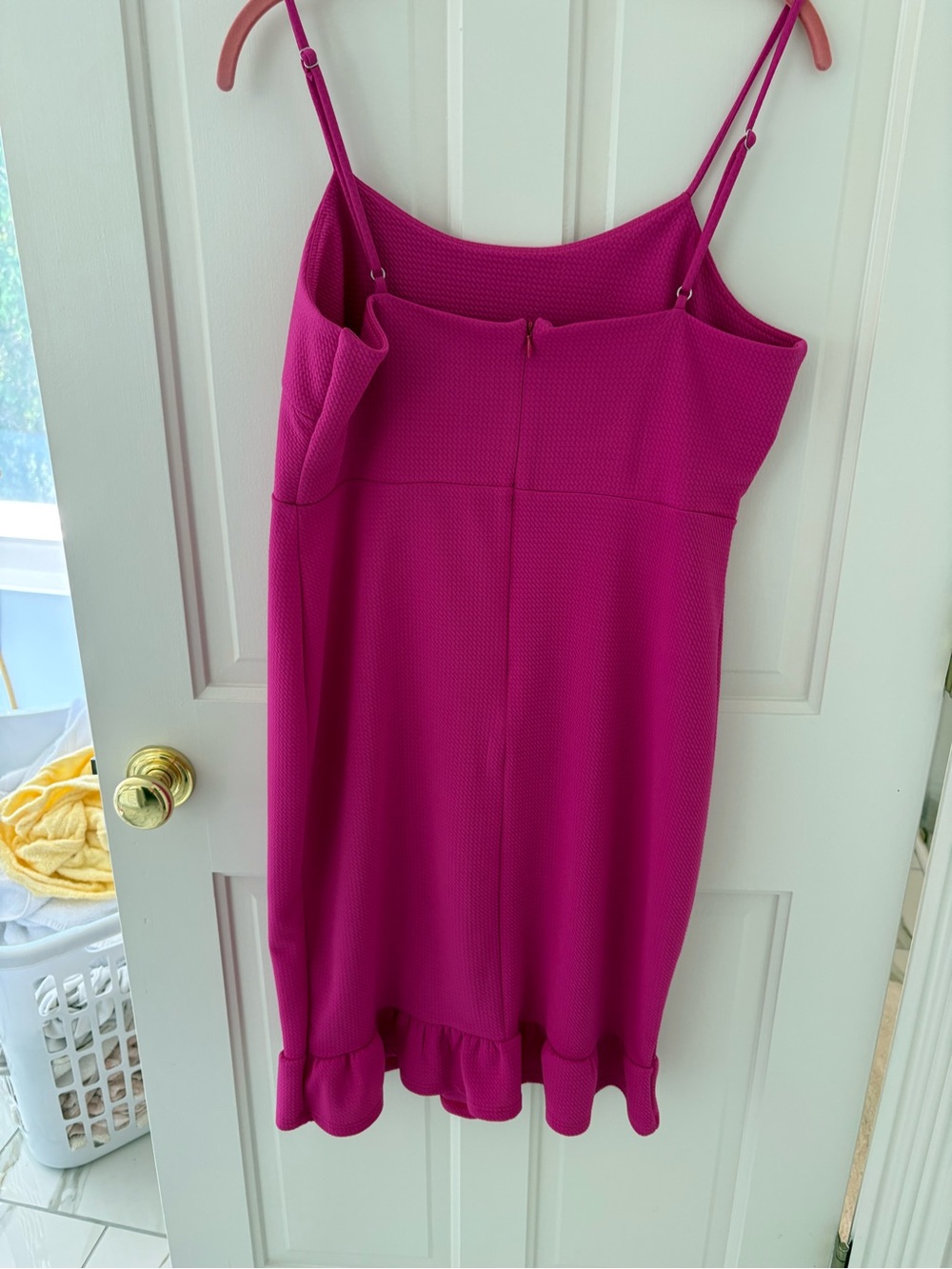 Bright Pink Ribbed Ruffle Hem Dress - Picture 3 of 4